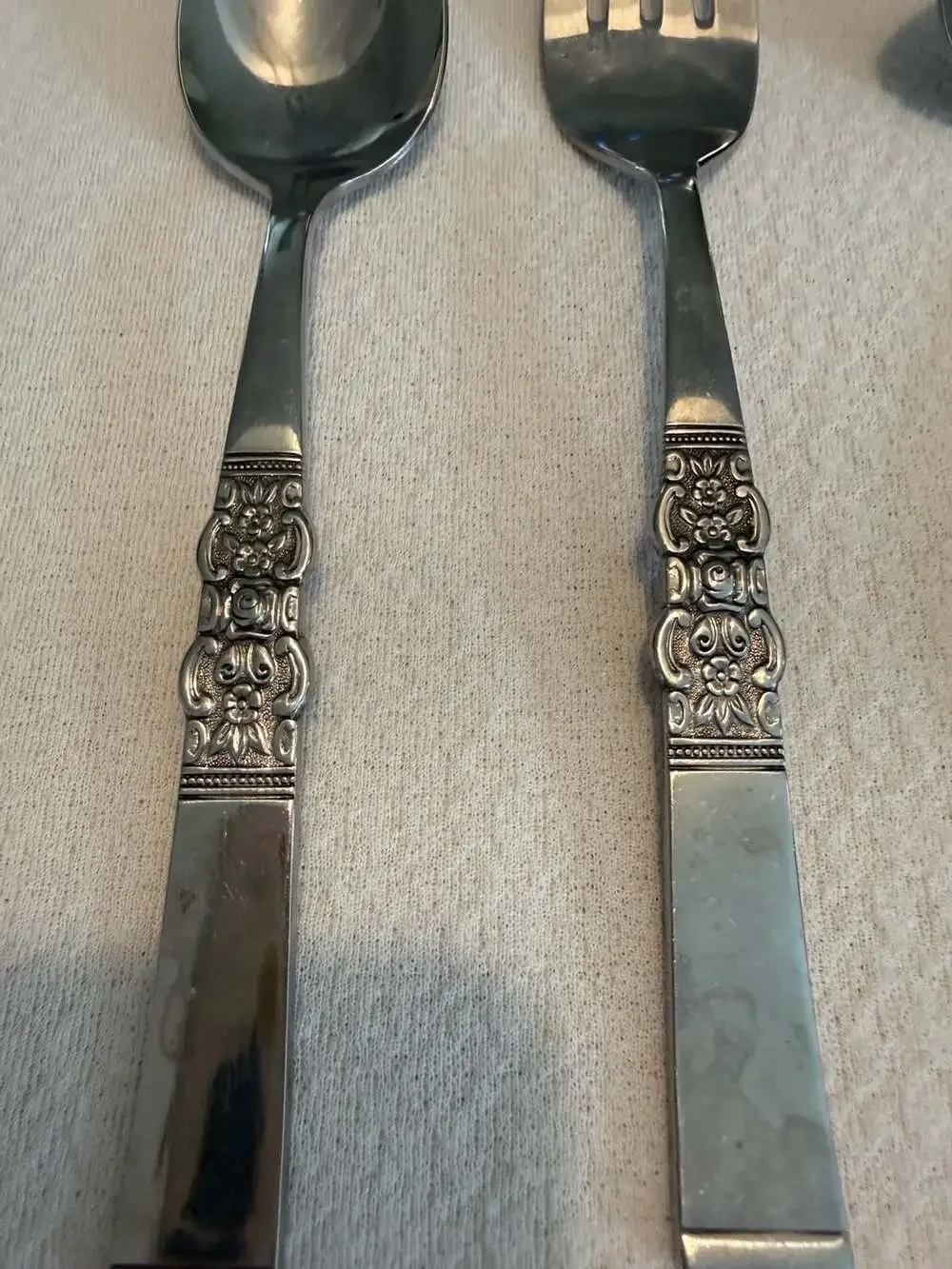 Vintage Northland Stainless Korea Serving Set Floral Scroll Pattern